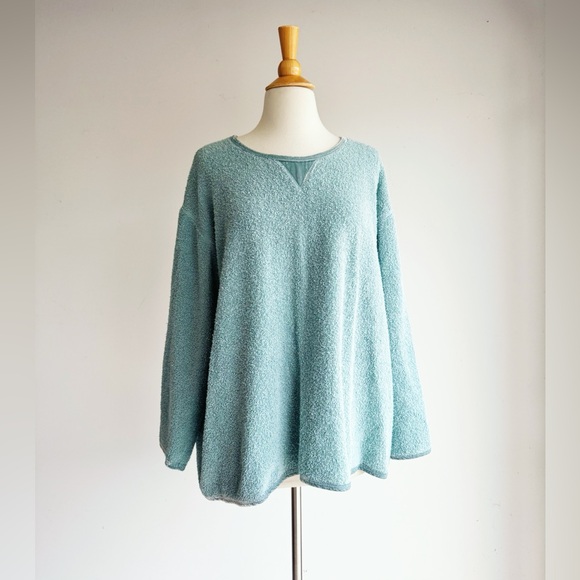J. Jill Sweaters - J. JILL Robin’s Egg Terry Cloth Velvet Trim Sweater Large
